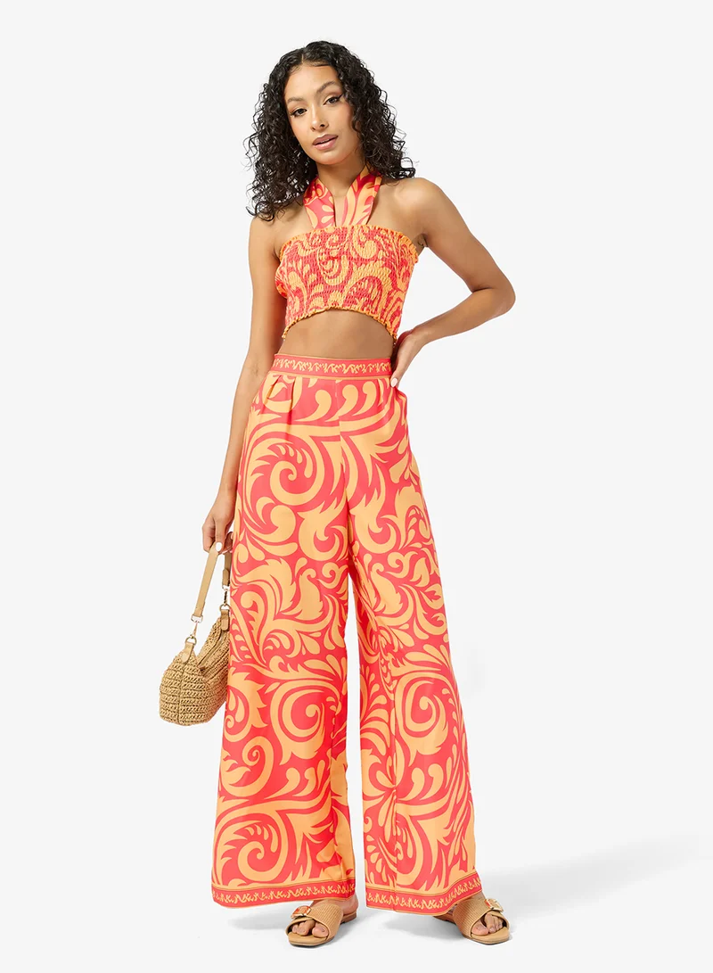 جينجر Bandeau Sweetheart Neckline Floral Top & Pant Coord Set